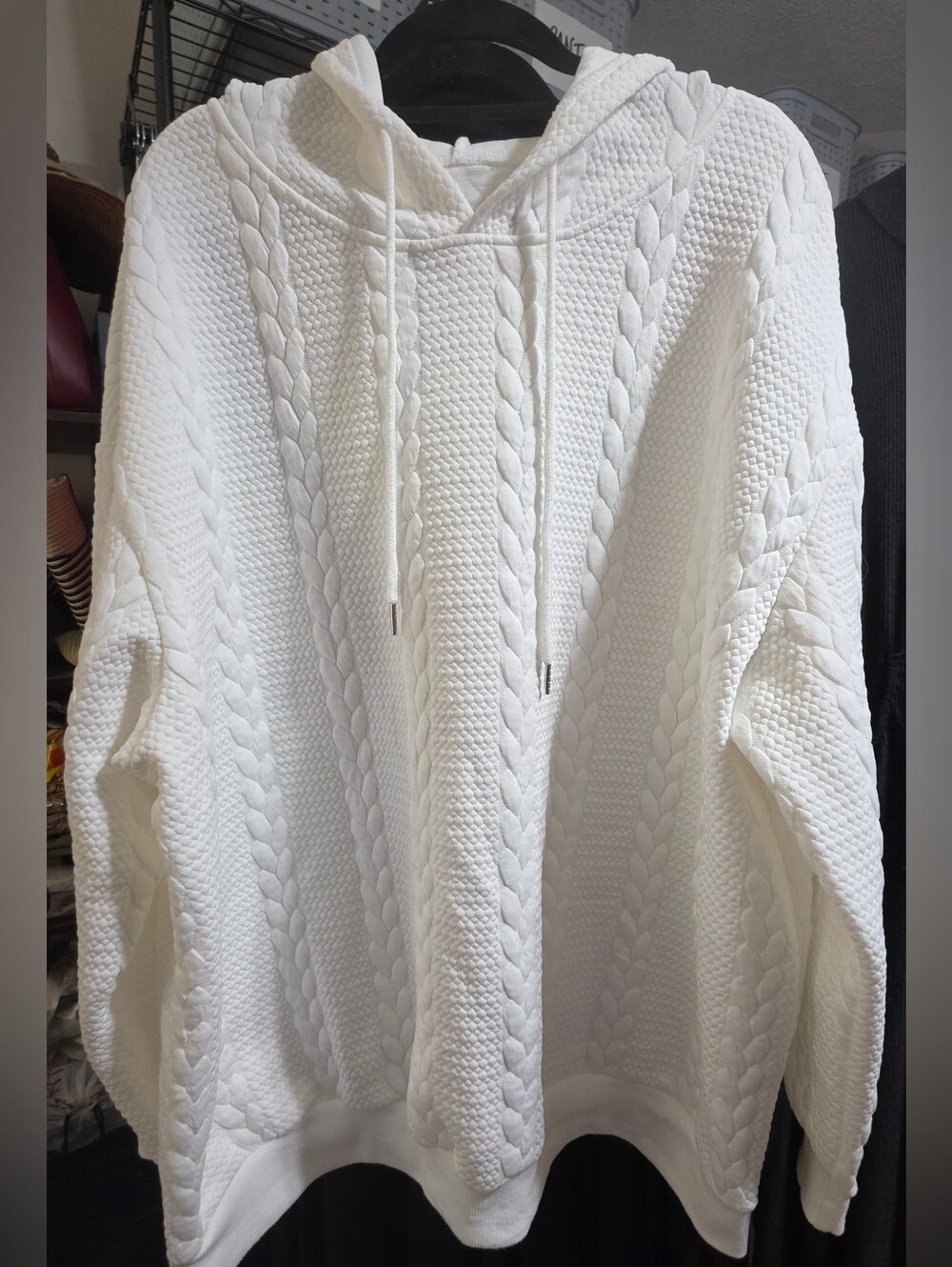 SHEIN White Cable-Knit Hoodie Sweatshirt
